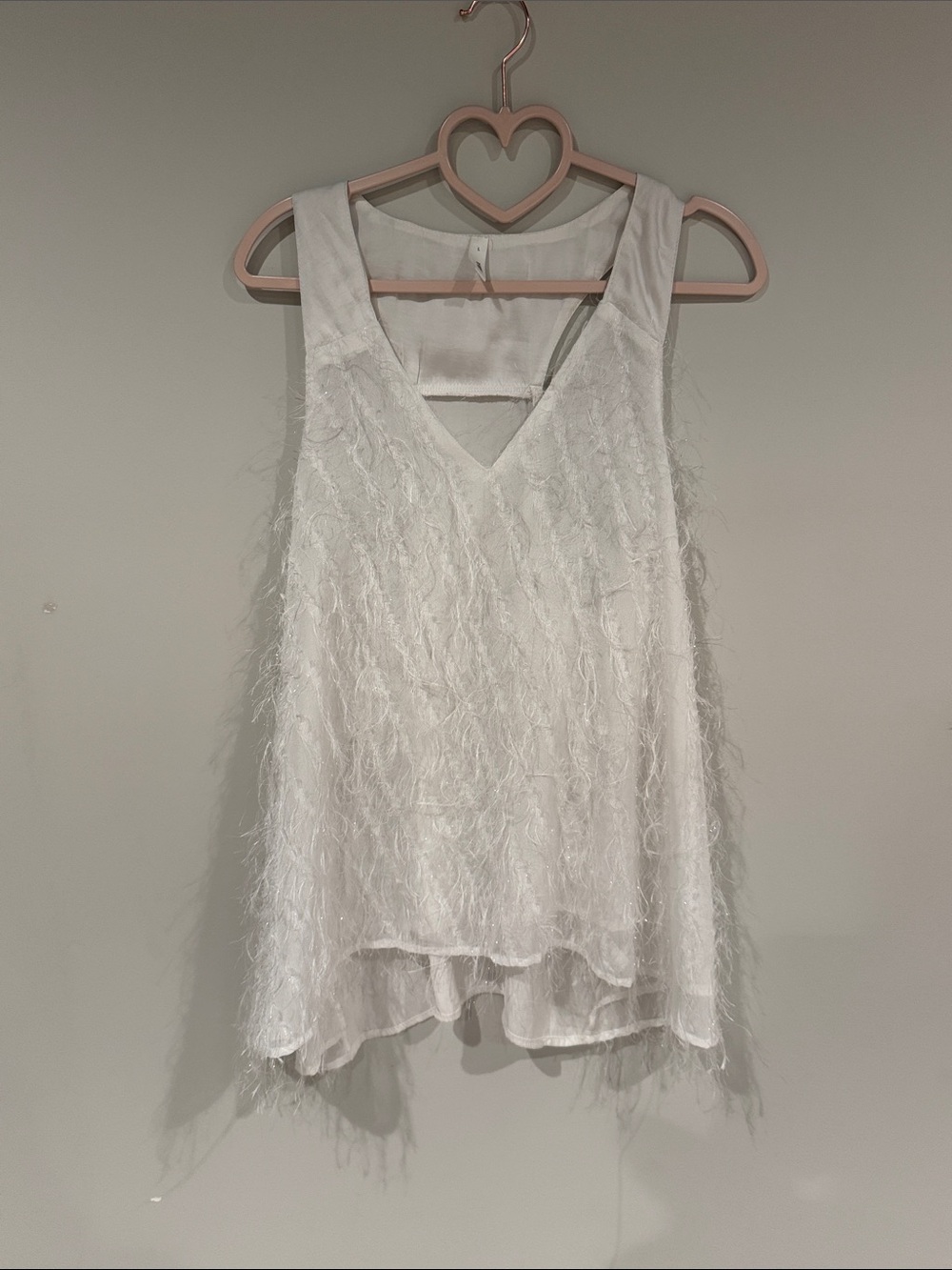 glam White Feather-Trim V-Neck Camisole